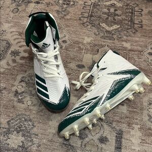 New Adidas Men Football Cleats sz 10 White Green Shoe Lacrosse Freak Carbon High